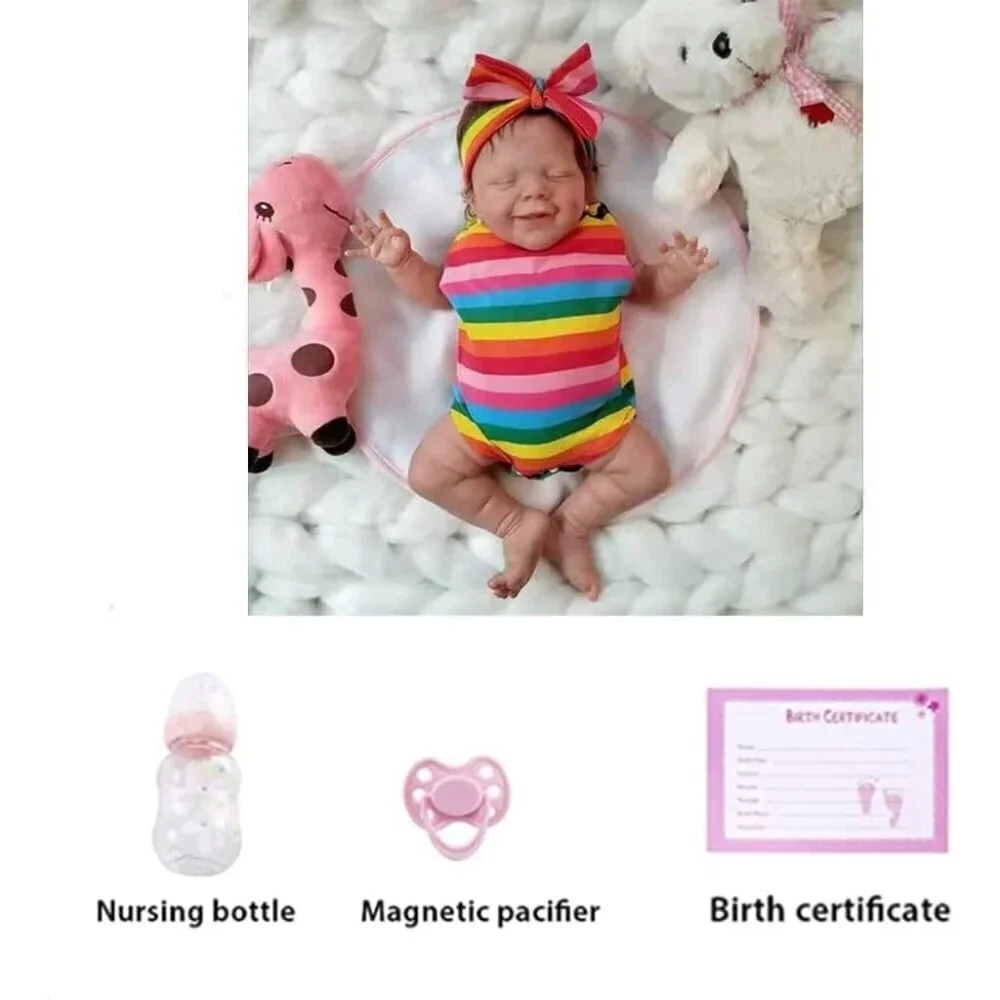 🆕18inch Full Body Silicone Vinyl Newborn Baby Poseable Limbs Rainbow Girl Doll